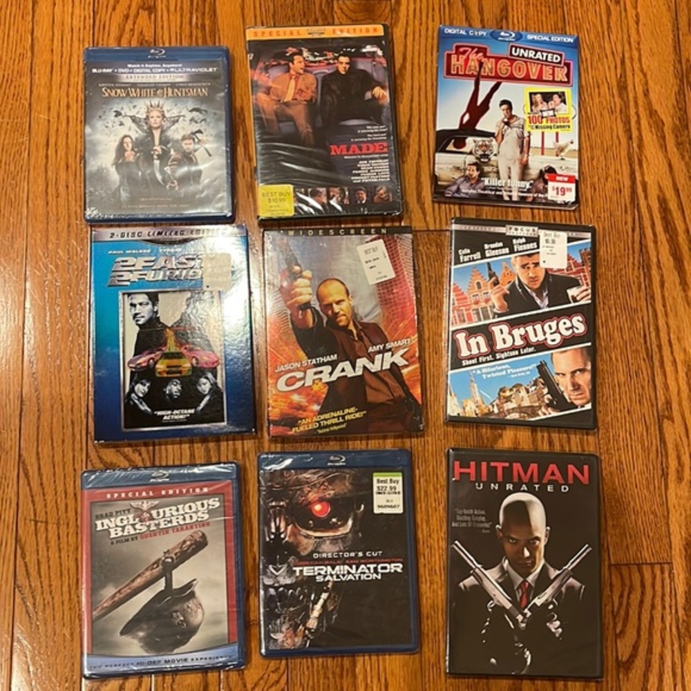 Set of 9 brand new sealed DVD’s and Blue Rays- great movies!